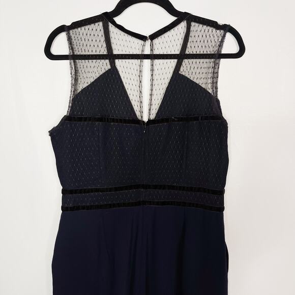 Harlyn Large L Navy Blue Black Lace Illusion Neck Jumpsuit Sleeveless Overlay - Picture 8 of 12